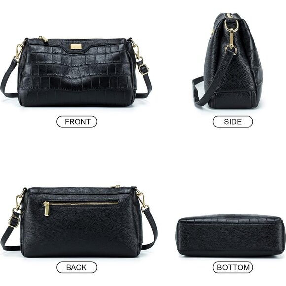 Versatile Leather Shoulder Bag with 3 Pockets and Adjustable Crossbody Strap - Picture 6 of 8